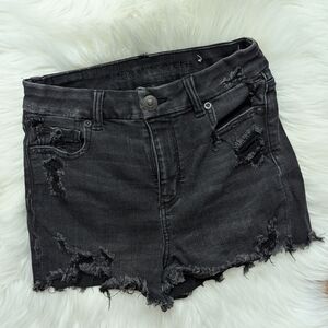 American Eagle Hi Rise Shortie Black Distressed